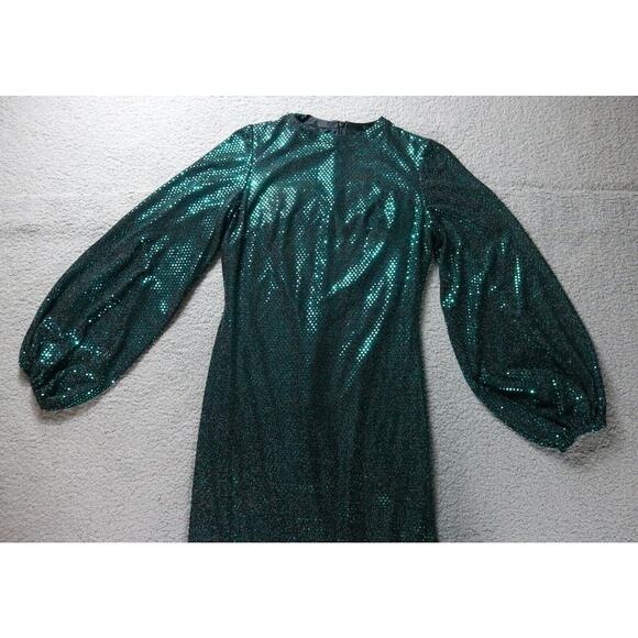 New Mac Duggal Leena Gown 6 Green Sequins Disco Stretch Blouson Sleeve 26576 - Picture 6 of 13